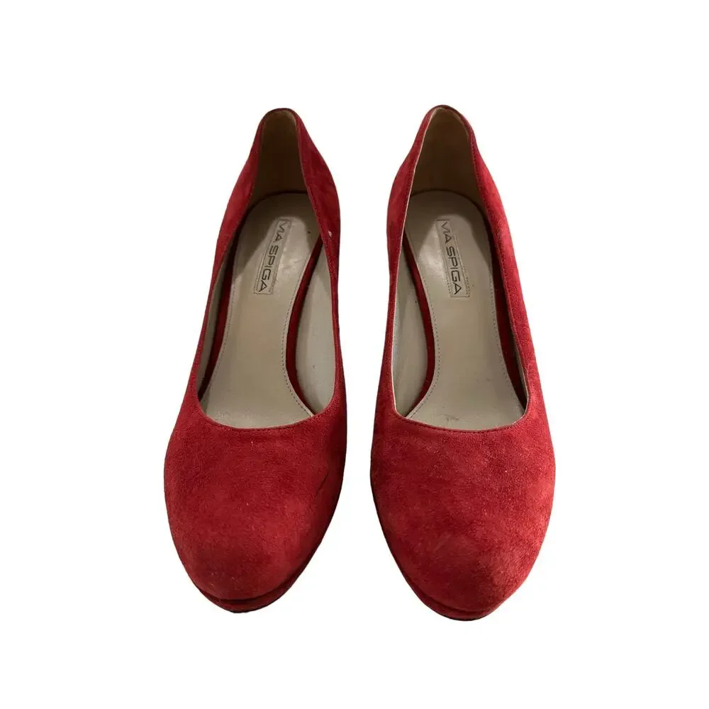 Via Spiga women's red suede‎ round toe pump heels size 8.5